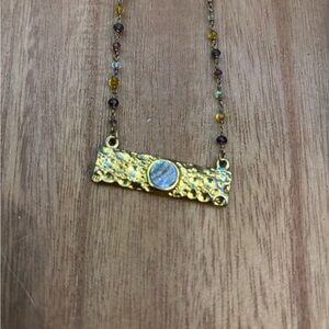 Gold Textured Necklace with Gemstone